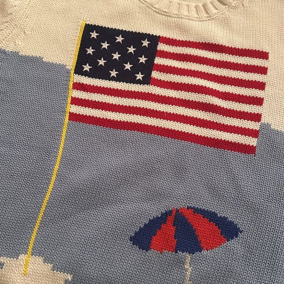 NEW Polo Ralph Lauren American Flag Beach Sweater in White Ivory | size M - Picture 7 of 10